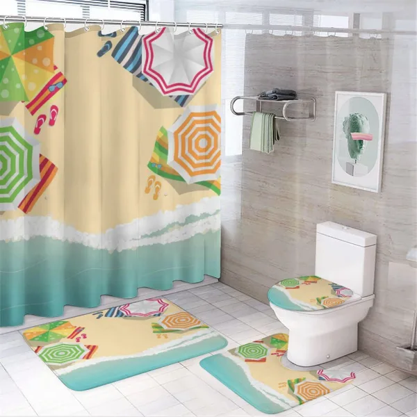 Sandy Beach Umbrellas on a shower curtain