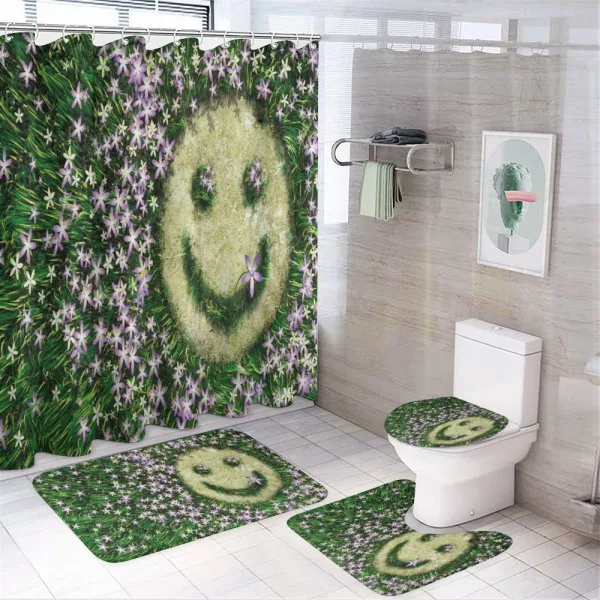 Smiley Emoticon on Grass on a shower curtain