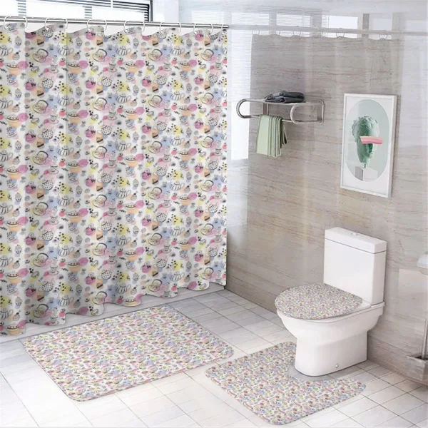 Candies Cookies Teacups on a shower curtain