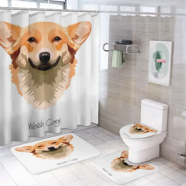 Friendly Funny Welsh Dog Art on a shower curtain