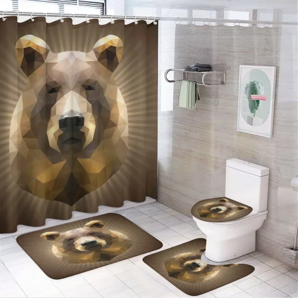Geometric Grizzly Portrait on a shower curtain