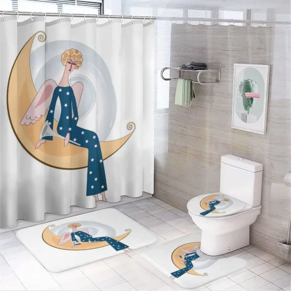 Girl with Trumpet Moon on a shower curtain