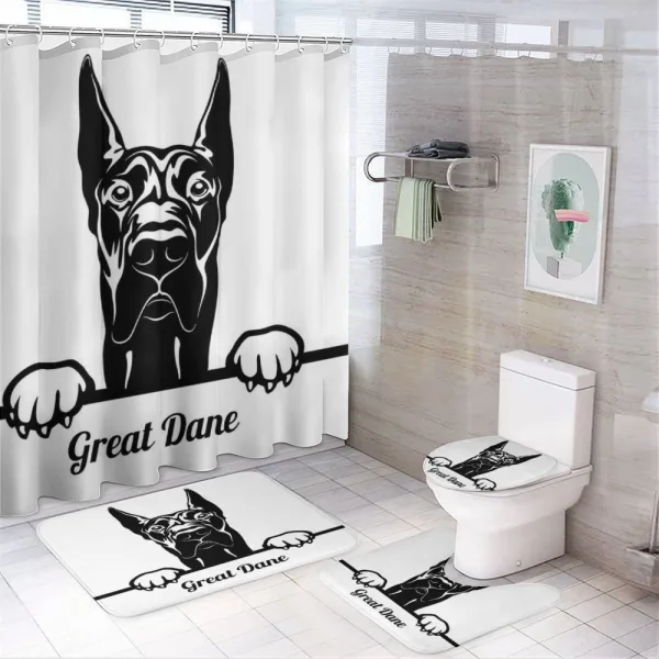Peeking Big Breed Dog on a shower curtain