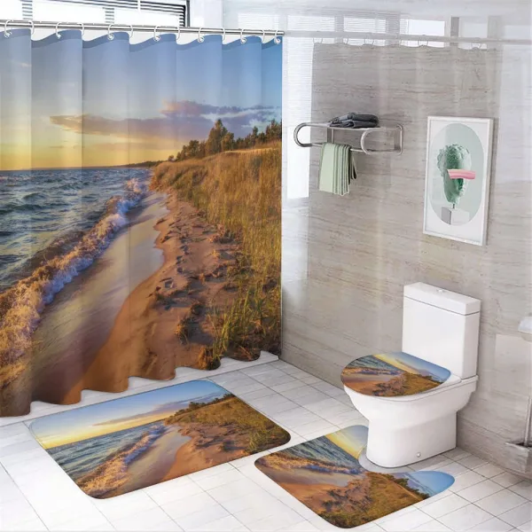 Sandy Calm Beach Sunset on a shower curtain