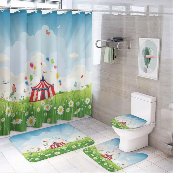 Sunny Sky Grass Tent on a shower curtain