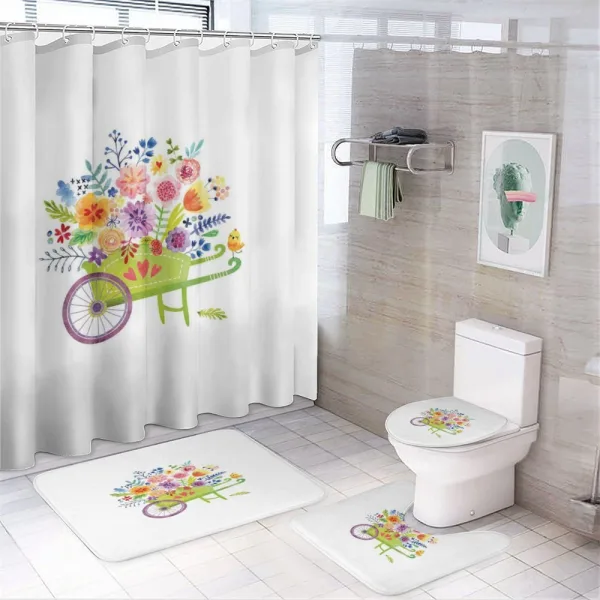 Wheelbarrow Flowers on a shower curtain