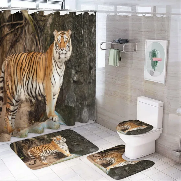 Alert Angry Royal Feline on a shower curtain