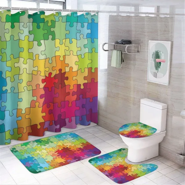 Colored Hobby Puzzle on a shower curtain