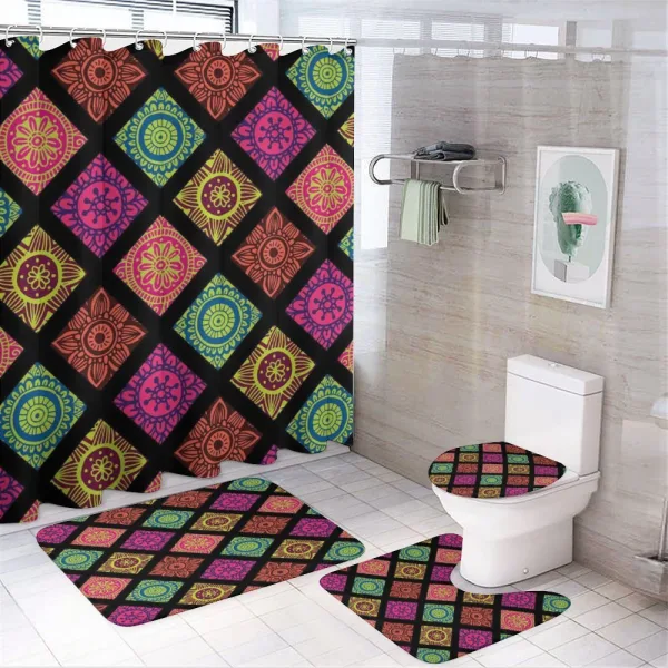 Flower Mandala Tile Colorful on a shower curtain