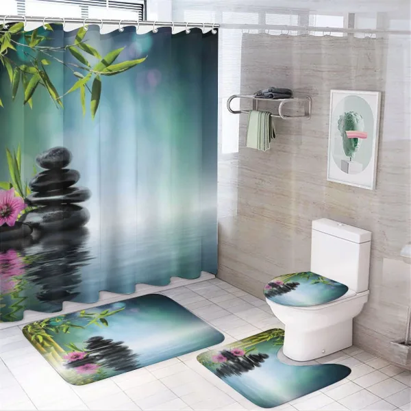 Flower Spa Stones on a shower curtain