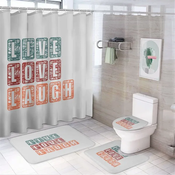 Happy Slogan on a shower curtain