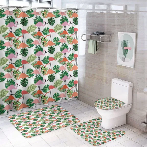 Hipster Flamingo Monstera on a shower curtain