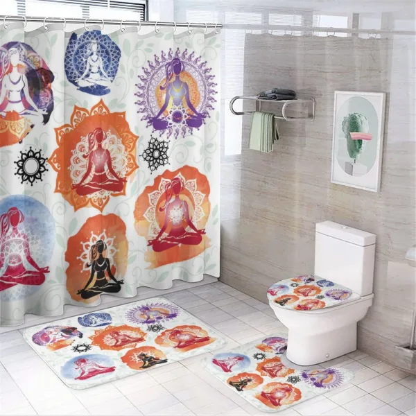 Women Meditating Lotus on a shower curtain