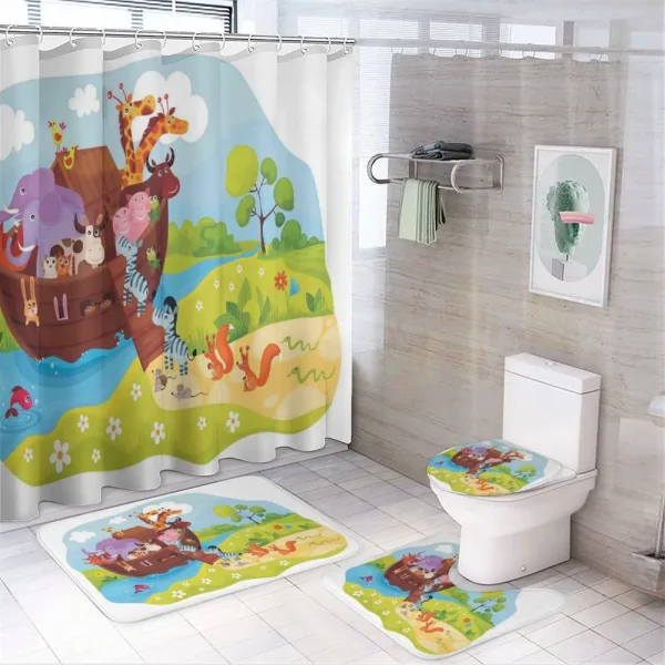 Animals Boarding Ark Motif on a shower curtain