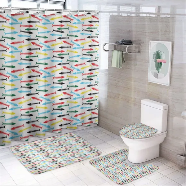 Cartoon Fish Bone Marine on a shower curtain