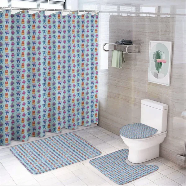 Colorful Robots Funny Shapes on a shower curtain
