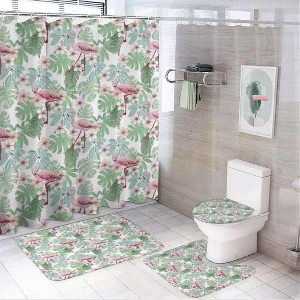 Island Leaves Flamingos on a shower curtain