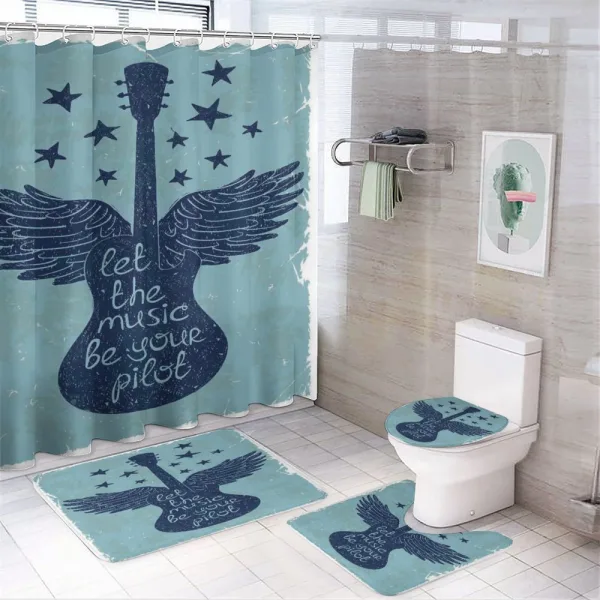 Music Guitar Wings Blue on a shower curtain