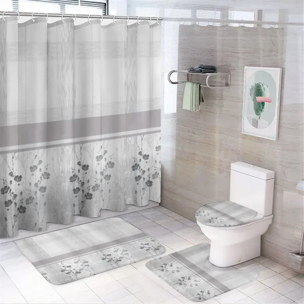 Neutral Toned Flowers Drawn Lines on a shower curtain
