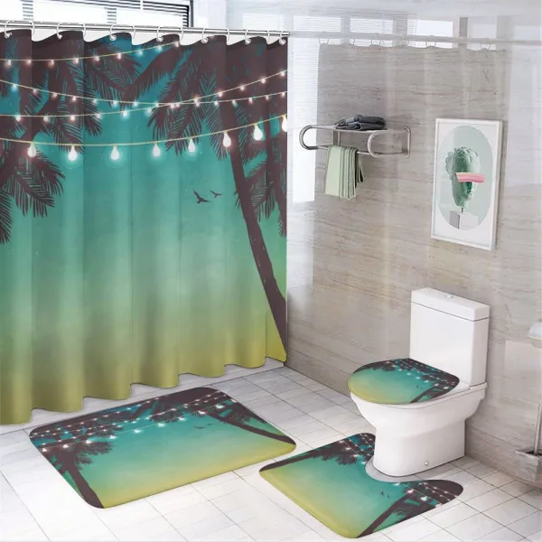 Night Time Sunset Palms on a shower curtain