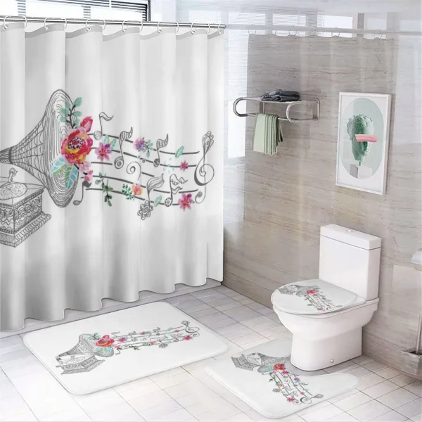 Old Gramophone Player on a shower curtain
