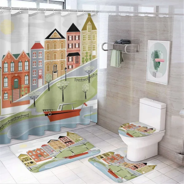 Quaint Village Street on a shower curtain
