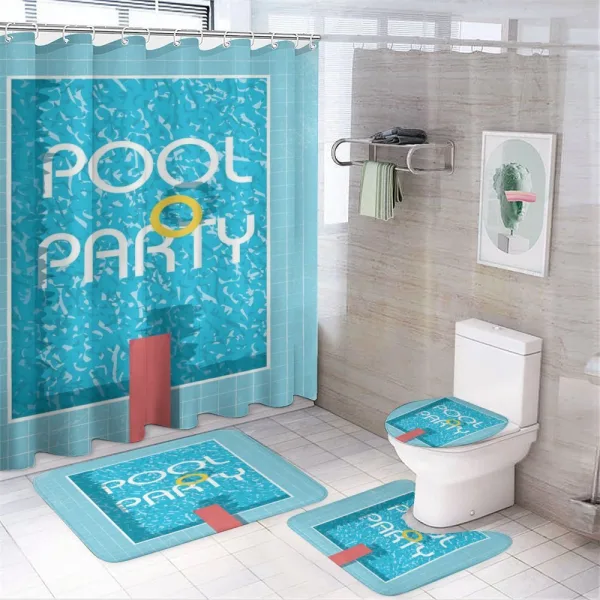 Retro Art Swimming Pool on a shower curtain