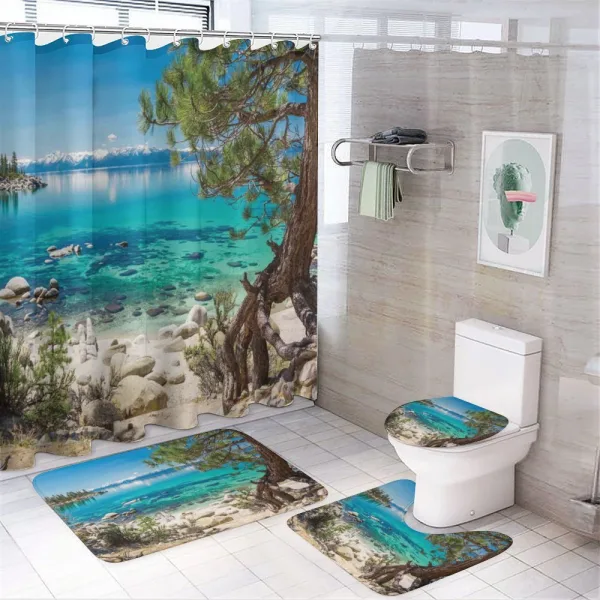 Tahoe Snowy Mountain on a shower curtain