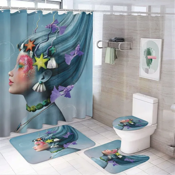 Woman Oceanic Hairstyle on a shower curtain