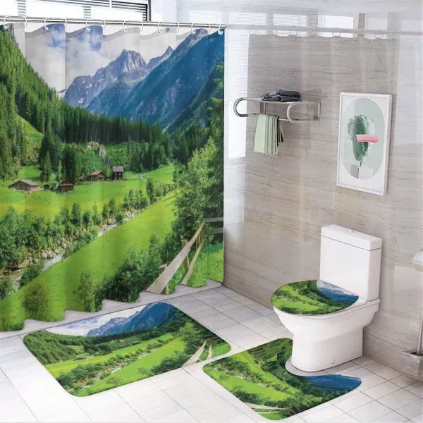 Alpine Scenery Pastoral on a shower curtain
