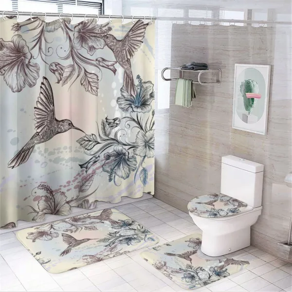 Birds Hibiscus Flowers on a shower curtain
