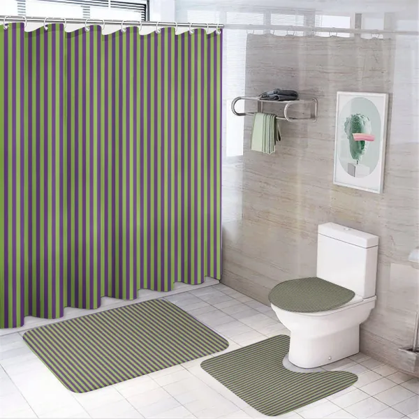 Blue Green Bold Stripes on a shower curtain