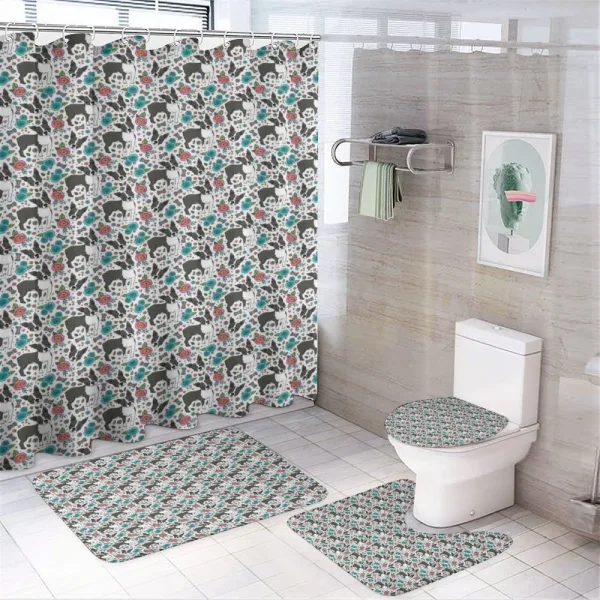 Boston Terriers and Flowers on a shower curtain