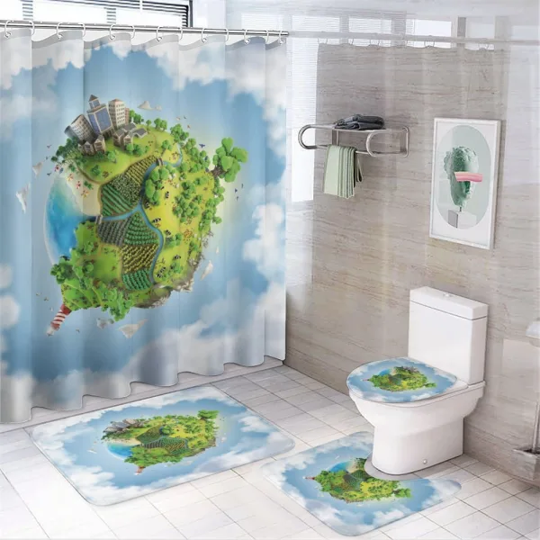 Cartoon Globe Greenery on a shower curtain