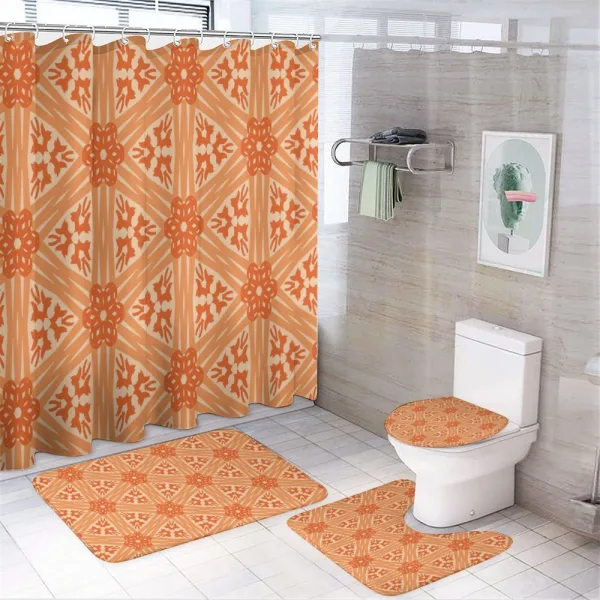 Floral Detailed Lines Grid on a shower curtain