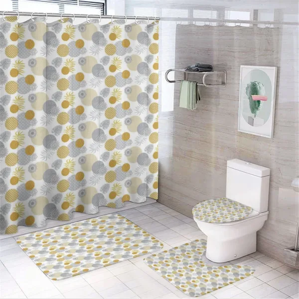 Geometric and Floral Art on a shower curtain