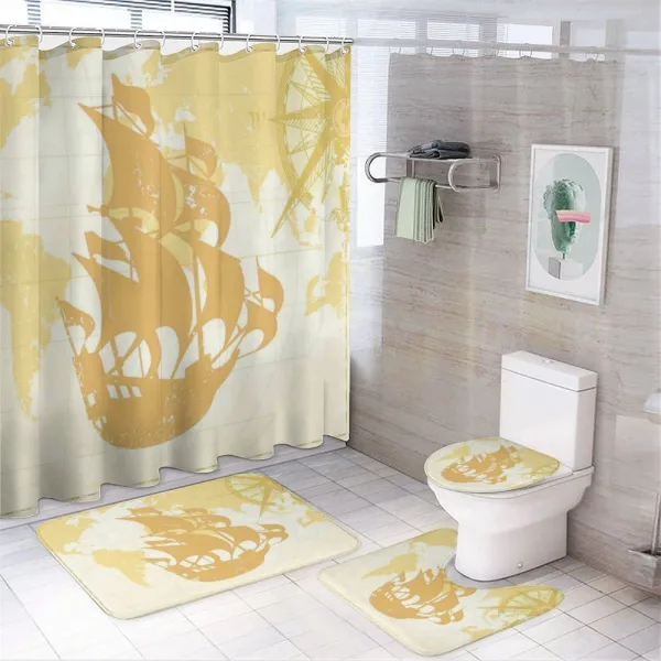 Old World Map Sailboat on a shower curtain