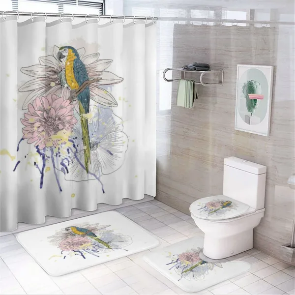 Parrot on Flower Bouquet on a shower curtain