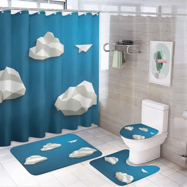 Plane Flying Between Polygons on a shower curtain