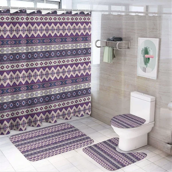 Purple Art Tribal Triangles on a shower curtain