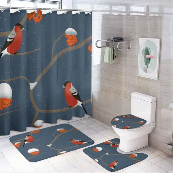 Snowy Tree Branches Birds on a shower curtain