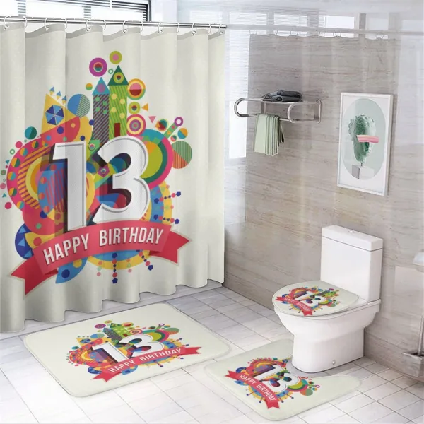 Vibrant Greeting Art on a shower curtain