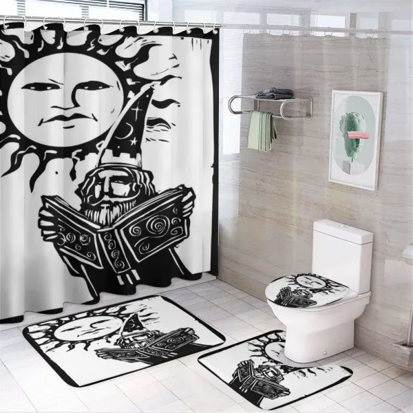 Wizard with Magic Book on a shower curtain