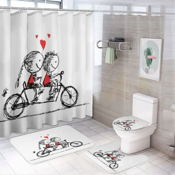 Couple Cycling Together on a shower curtain