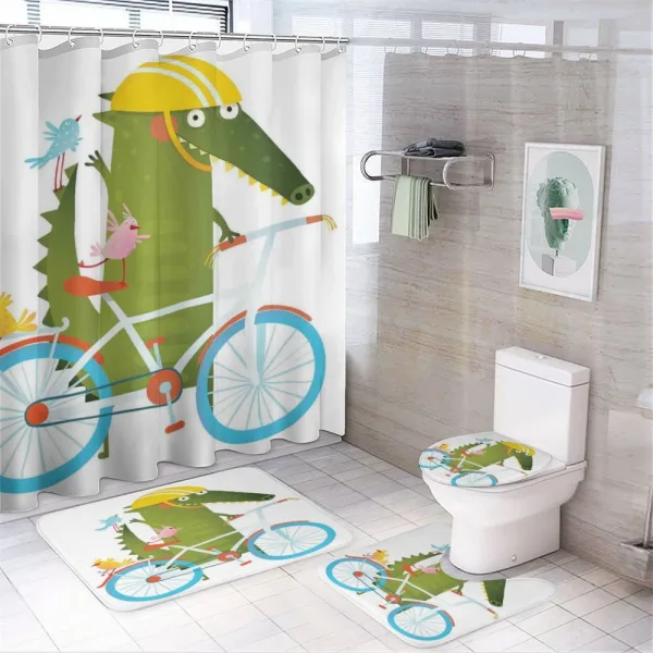 Crocodile Friends Bicycle on a shower curtain