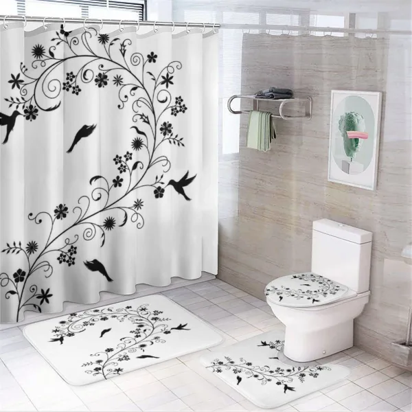 Curves Swirls Bird on a shower curtain