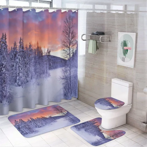 Frozen River Sunrise on a shower curtain