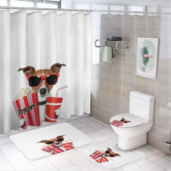 Funny Dog Snacks on a shower curtain