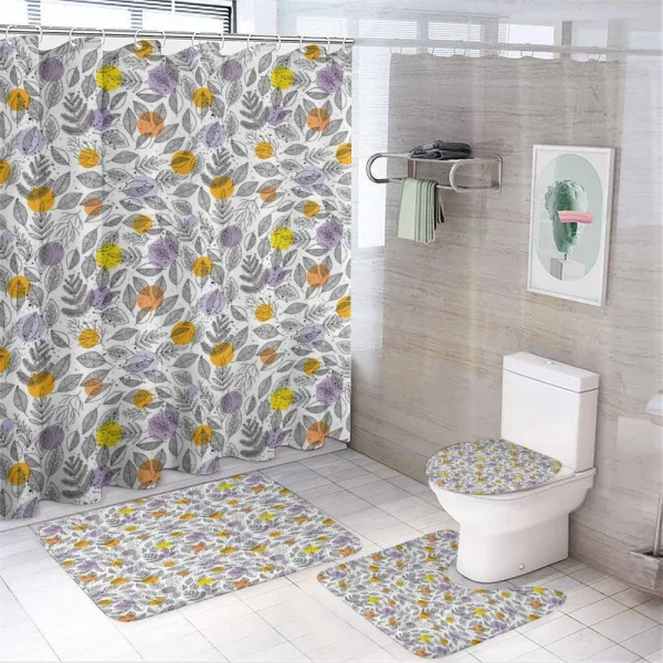 Round Blots and Leaves on a shower curtain