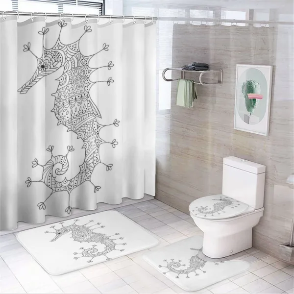 Seahorse Heraldic Art on a shower curtain